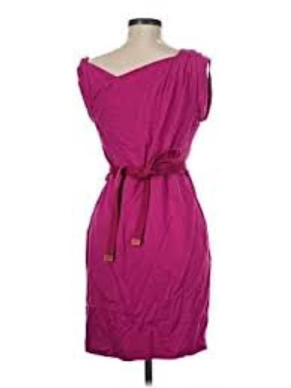 Mango Fuchsia One-Shoulder Belted Midi Dress